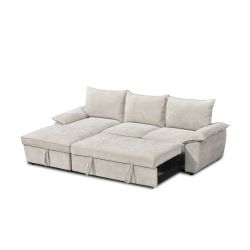 Canapé d'angle gauche convertible VINEA 4 places tissu chenille tramé beige
