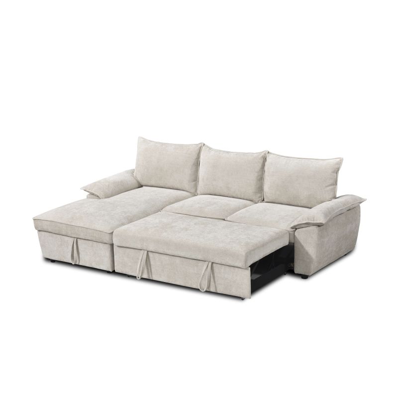 Canapé d'angle gauche convertible VINEA 4 places tissu chenille tramé beige