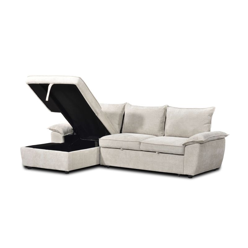 Canapé d'angle gauche convertible VINEA 4 places tissu chenille tramé beige