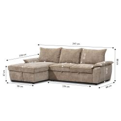 Canapé d'angle gauche convertible VINEA 4 places tissu chenille tramé taupe
