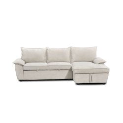 Canapé d'angle droit convertible VINEA 4 places tissu chenille tramé beige