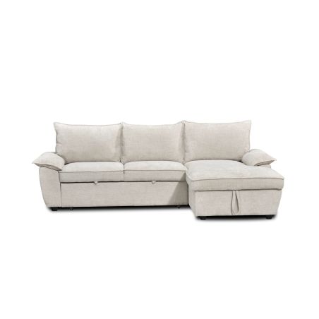 Canapé d'angle droit convertible VINEA 4 places tissu chenille tramé beige