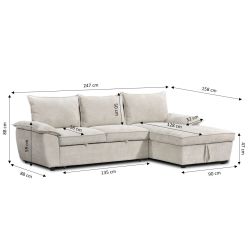 Canapé d'angle droit convertible VINEA 4 places tissu chenille tramé beige
