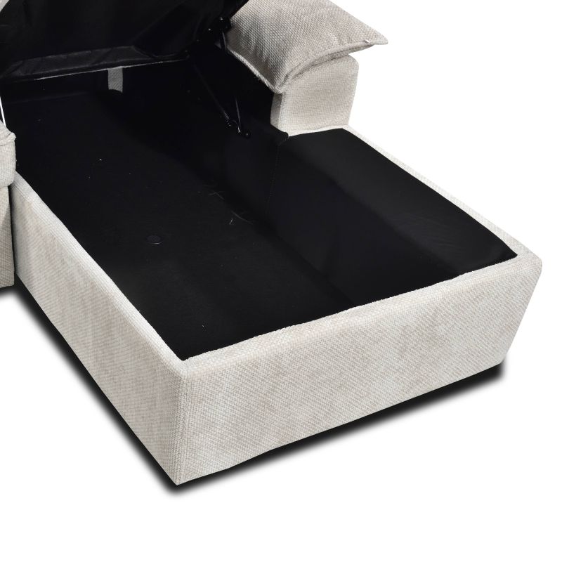 Canapé d'angle droit convertible VINEA 4 places tissu chenille tramé beige