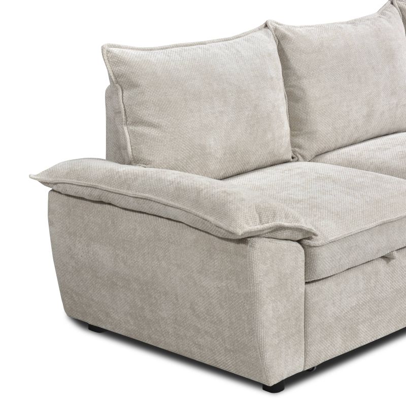 Canapé d'angle droit convertible VINEA 4 places tissu chenille tramé beige