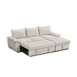 Canapé d'angle droit convertible VINEA 4 places tissu chenille tramé beige