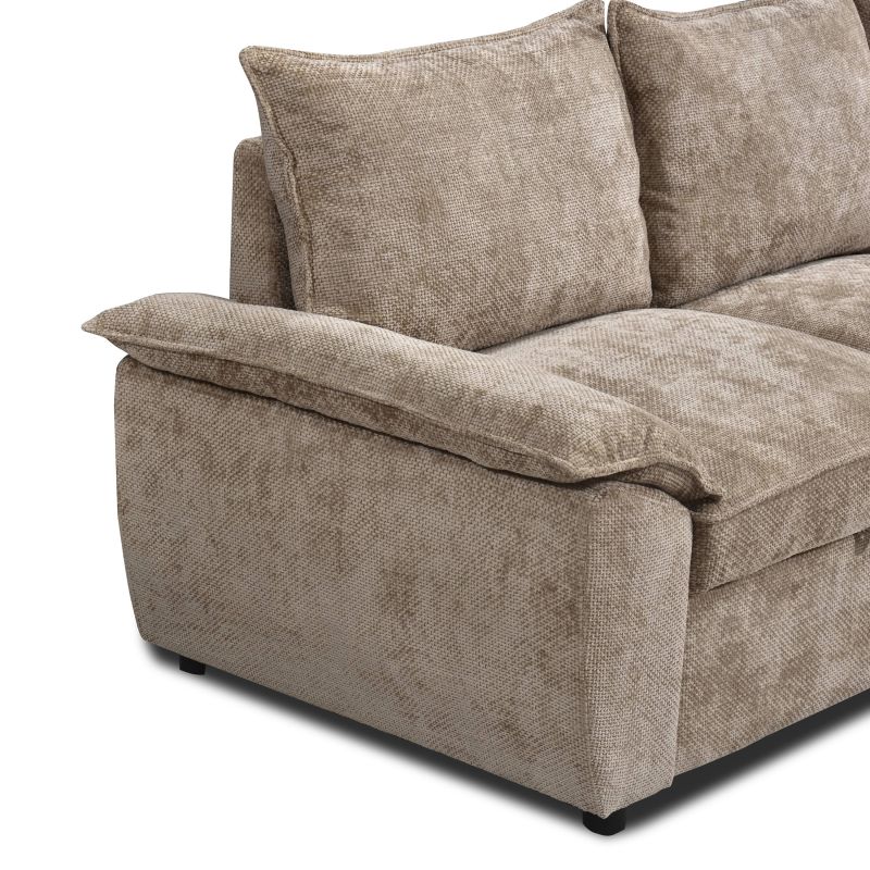 Canapé d'angle droit convertible VINEA 4 places tissu chenille tramé taupe