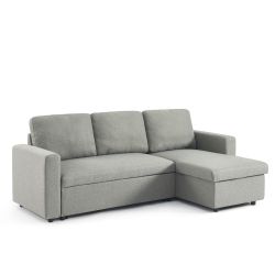 Canapé d'angle convertible et réversible SPENA 4 places tissu gris