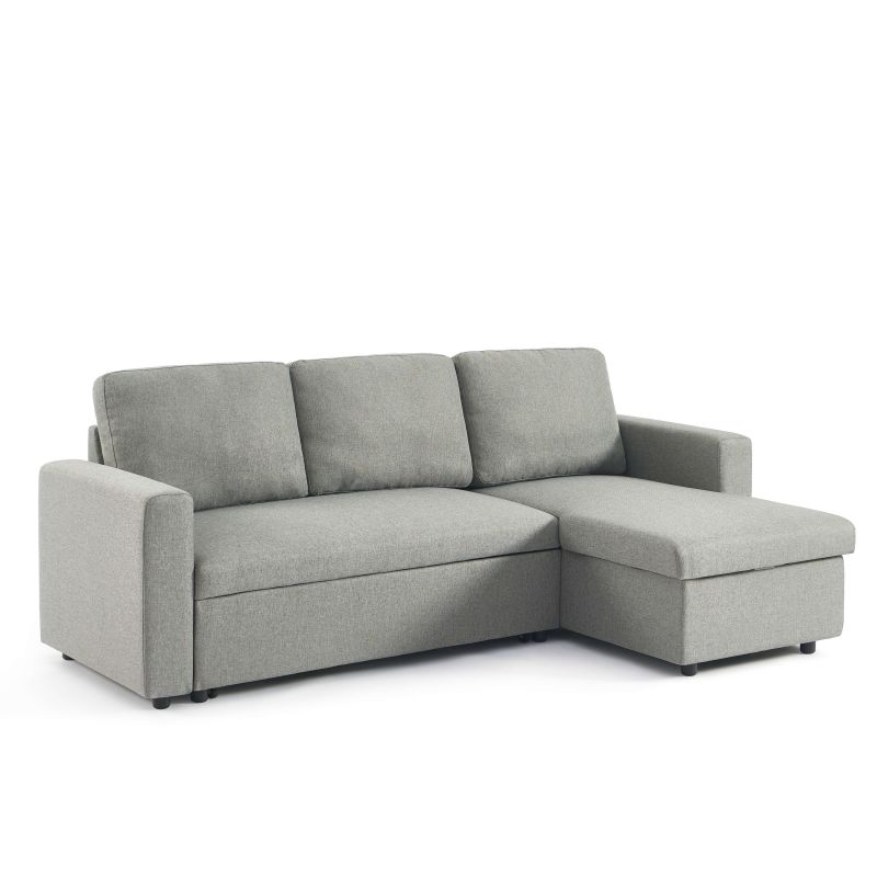 Canapé d'angle convertible et réversible SPENA 4 places tissu gris