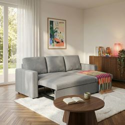 Canapé d'angle convertible et réversible SPENA 4 places tissu gris