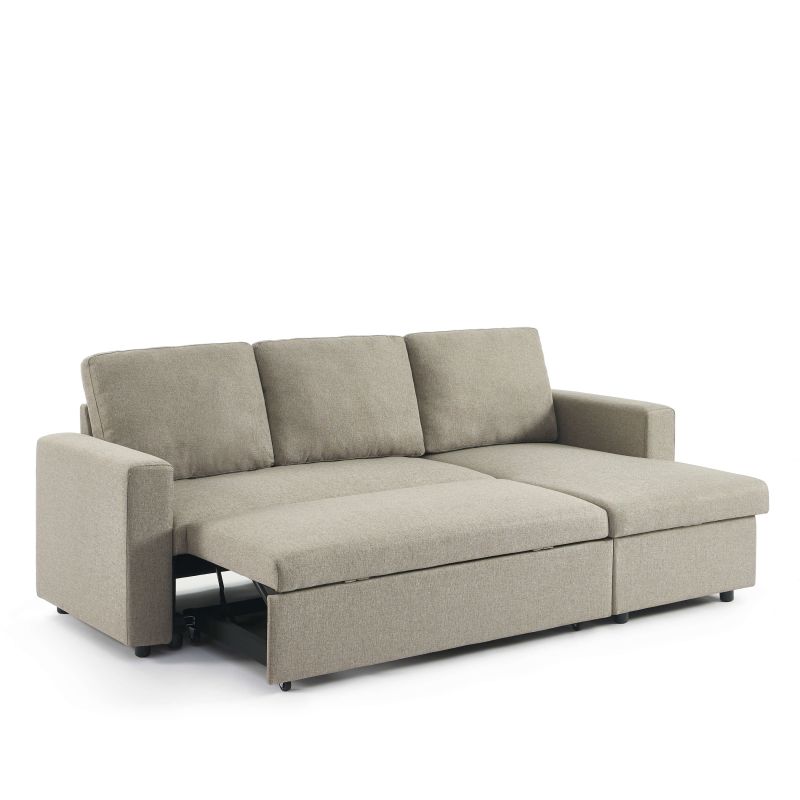 Canapé d'angle convertible et réversible SPENA 4 places tissu taupe