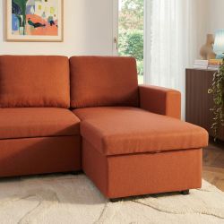 Canapé d'angle convertible et réversible SPENA 4 places tissu terracotta