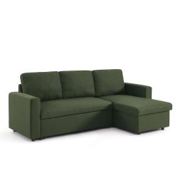 Canapé d'angle convertible et réversible SPENA 4 places tissu vert