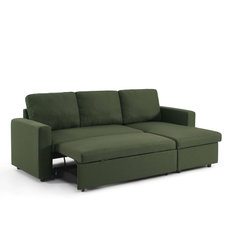 Canapé d'angle convertible et réversible SPENA 4 places tissu vert