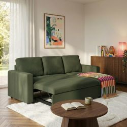 Canapé d'angle convertible et réversible SPENA 4 places tissu vert