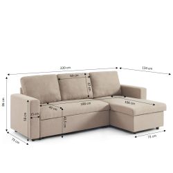 Canapé d'angle convertible et réversible SPENA 4 places tissu beige