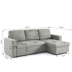 Canapé d'angle convertible et réversible SPENA 4 places tissu gris