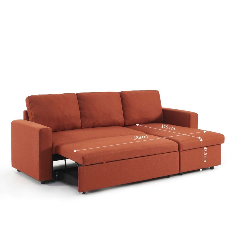 Canapé d'angle convertible et réversible SPENA 4 places tissu terracotta