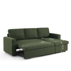 Canapé d'angle convertible et réversible SPENA 4 places tissu vert