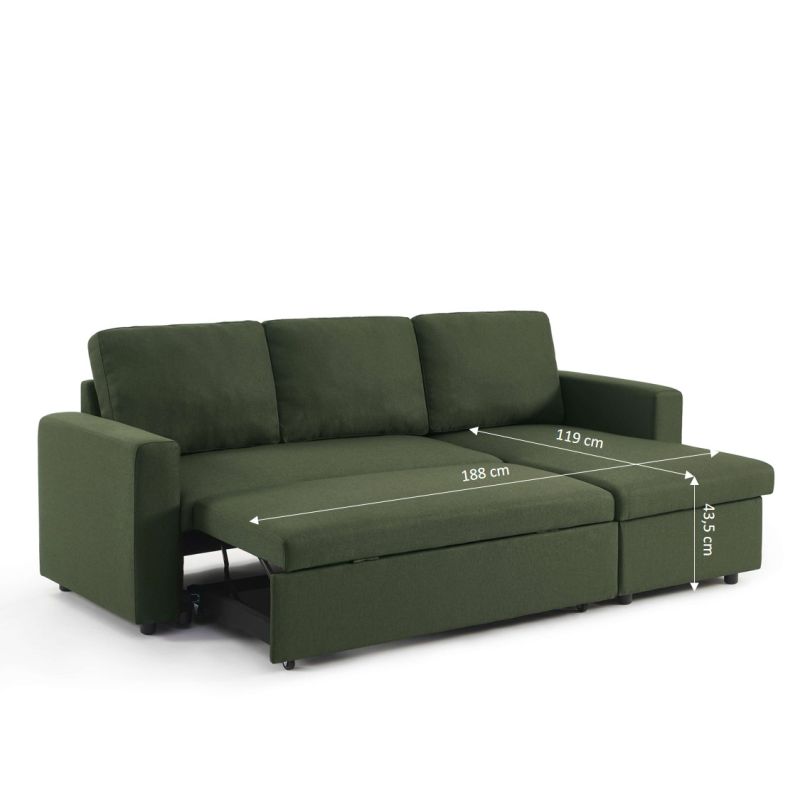 Canapé d'angle convertible et réversible SPENA 4 places tissu vert