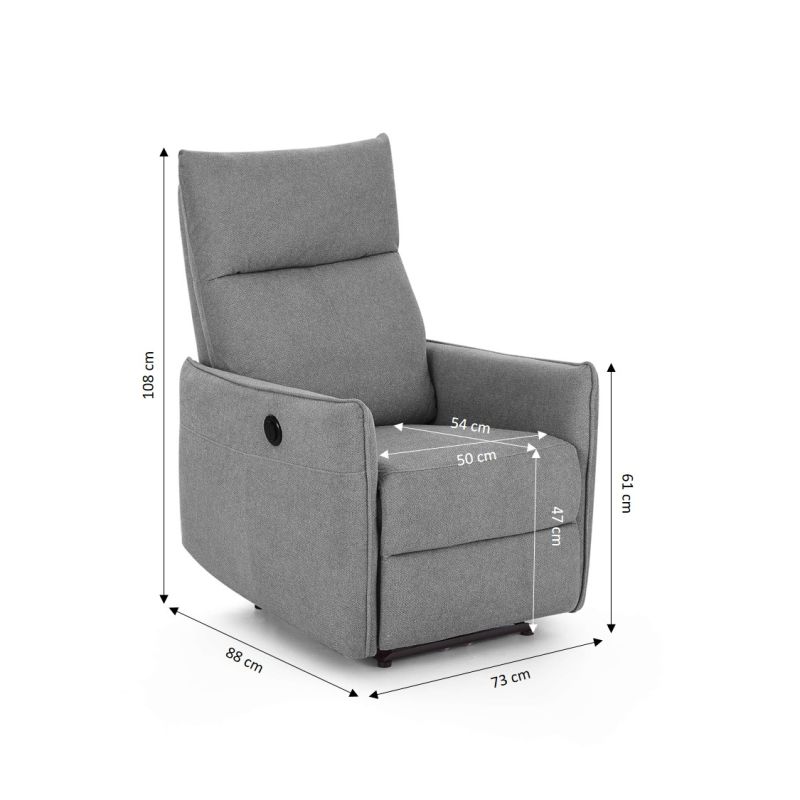 Fauteuil relax électrique MINOS 1 place tissu chenille gris