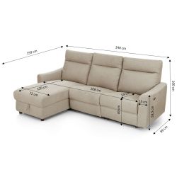 Canapé d'angle gauche relax électrique HOROS 4 places tissu chenille beige