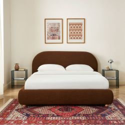 Lit coffre JELLY 160x200 tissu bouclette marron sommier inclus
