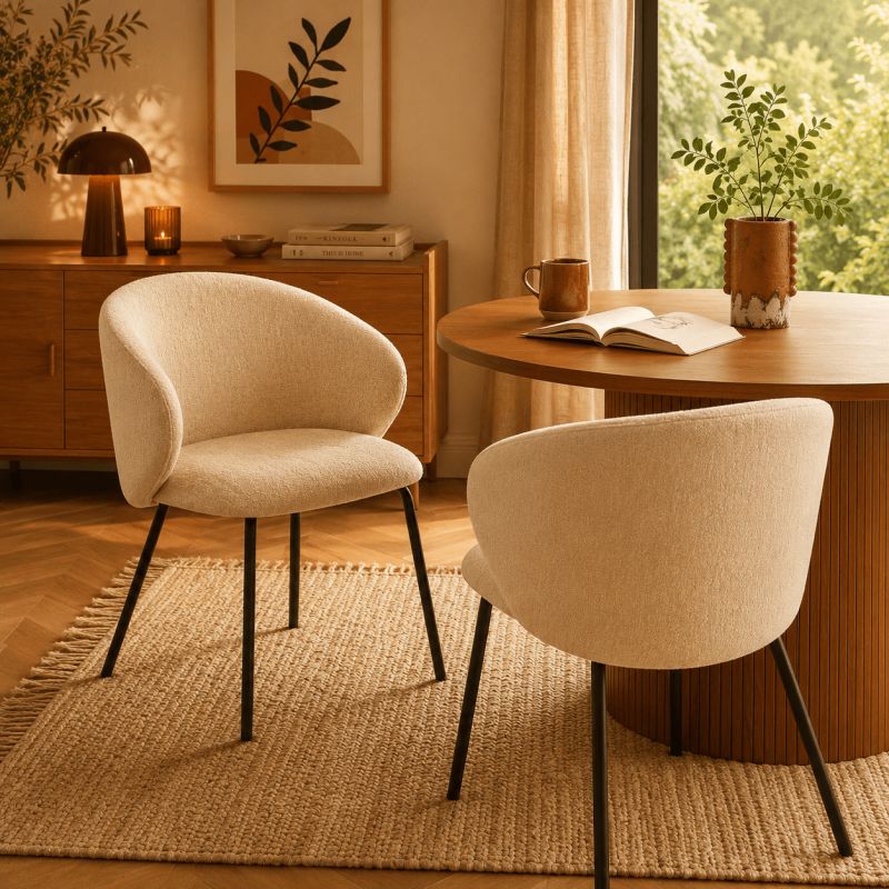 Lot de 2 chaises CASSIE tissu chenille beige et pieds métal noir