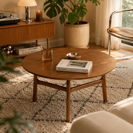 Table basse ronde DOLLY placage frêne couleur noyer 80cm