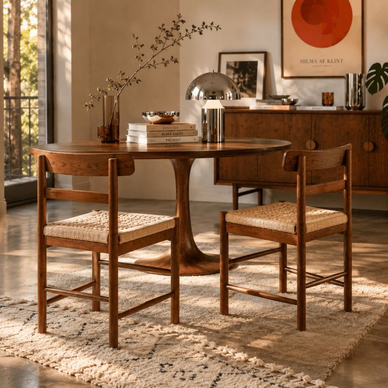 Lot de 2 chaises GIGI chêne massif couleur noyer et corde