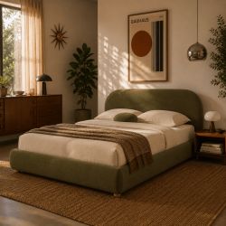 Lit coffre JELLY 160x200 tissu bouclette vert sommier inclus