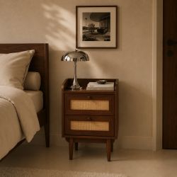 Table de chevet LEON noyer et cannage