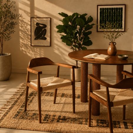 Lot de 2 chaises MARTIE chêne massif couleur noyer et corde