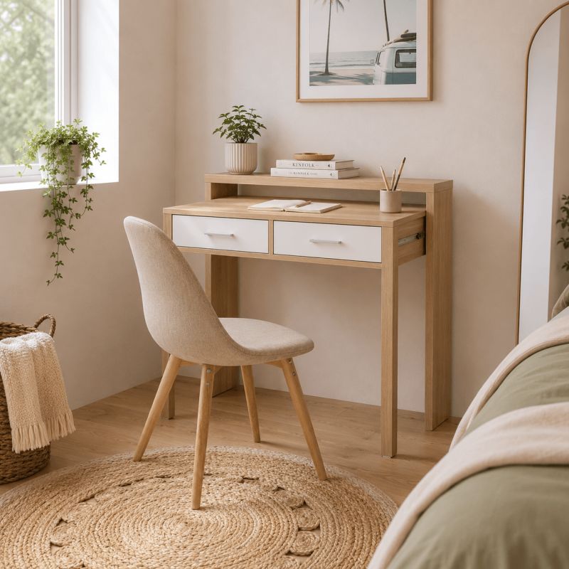 Bureau extensible STUDIO blanc et effet chêne 98,5cm