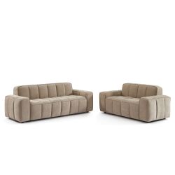 Ensemble canapés droits fixes 3+2 ALISTAIR tissu chenille beige