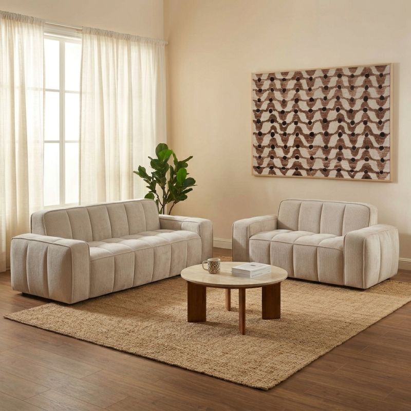 Ensemble canapés droits fixes 3+2 ALISTAIR tissu chenille beige