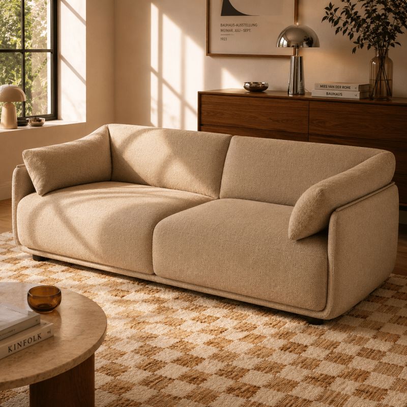 Canapé KURLY 3 places tissu chenille tramé beige