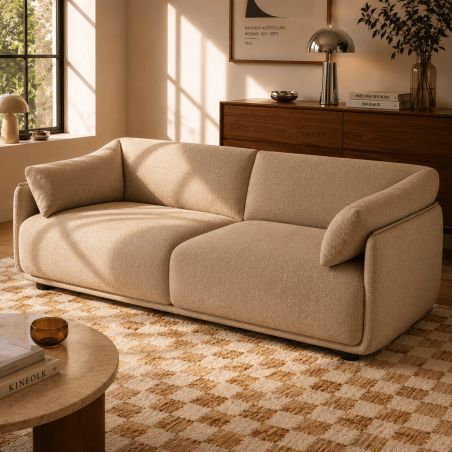 Canapé KURLY 3 places tissu chenille tramé beige