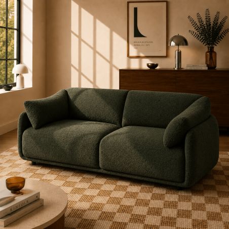 Canapé KURLY 3 places tissu chenille tramé vert