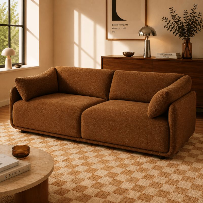 Canapé KURLY 3 places tissu chenille tramé marron