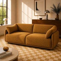 Canapé KURLY 3 places tissu chenille tramé ocre