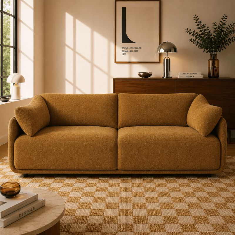 Canapé KURLY 3 places tissu chenille tramé ocre