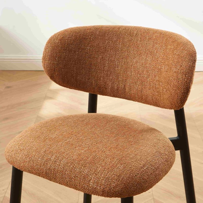 Lot de 4 chaises CIARA bouclette terracotta et pieds métal noir