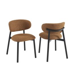Lot de 4 chaises CIARA bouclette terracotta et pieds métal noir
