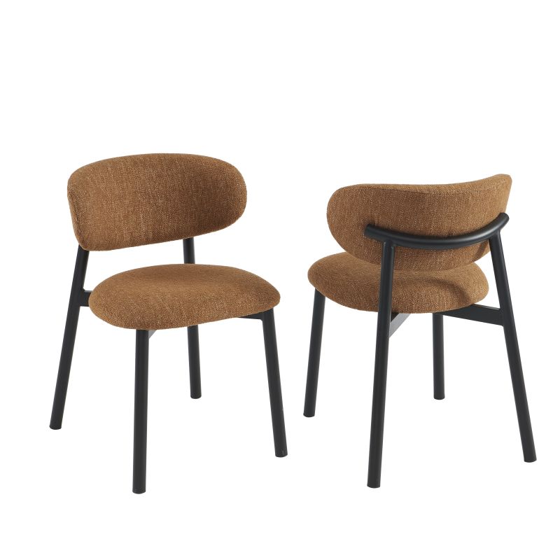 Lot de 4 chaises CIARA bouclette terracotta et pieds métal noir