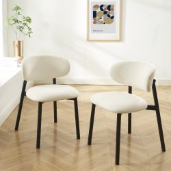 Lot de 4 chaises CIARA bouclette écrue et pieds métal noir