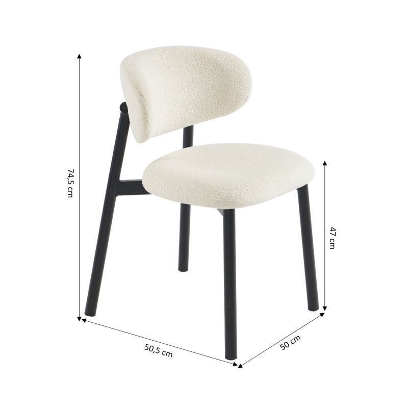 Lot de 4 chaises CIARA bouclette écrue et pieds métal noir