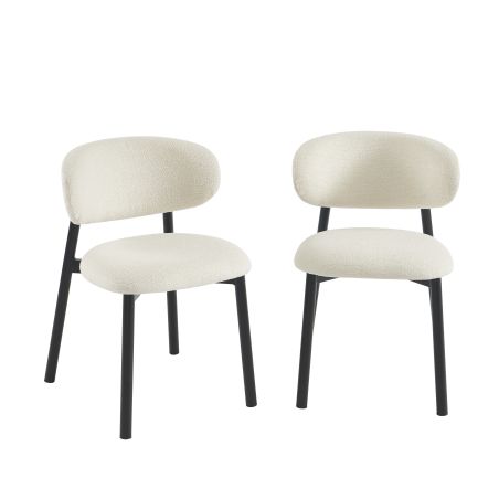 Lot de 4 chaises CIARA bouclette écrue et pieds métal noir