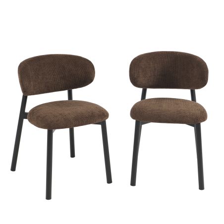 Lot de 4 chaises CIARA bouclette marron et pieds métal noir