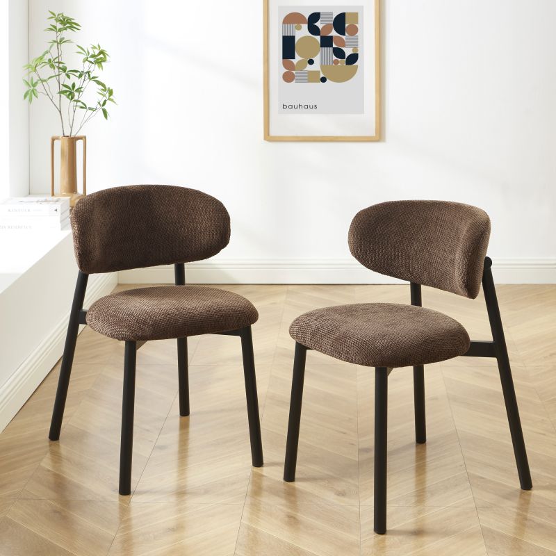 Lot de 4 chaises CIARA bouclette marron et pieds métal noir